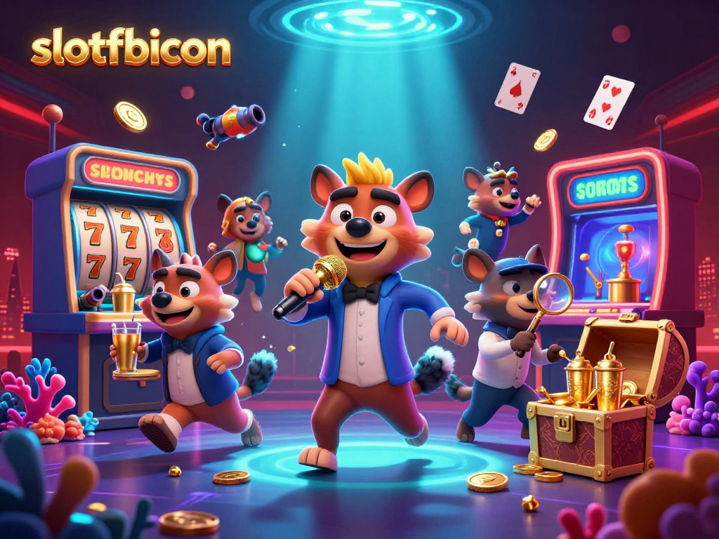 Experience the vibrant casino scene with slotfbicon's engaging characters and dynamic gaming elements.