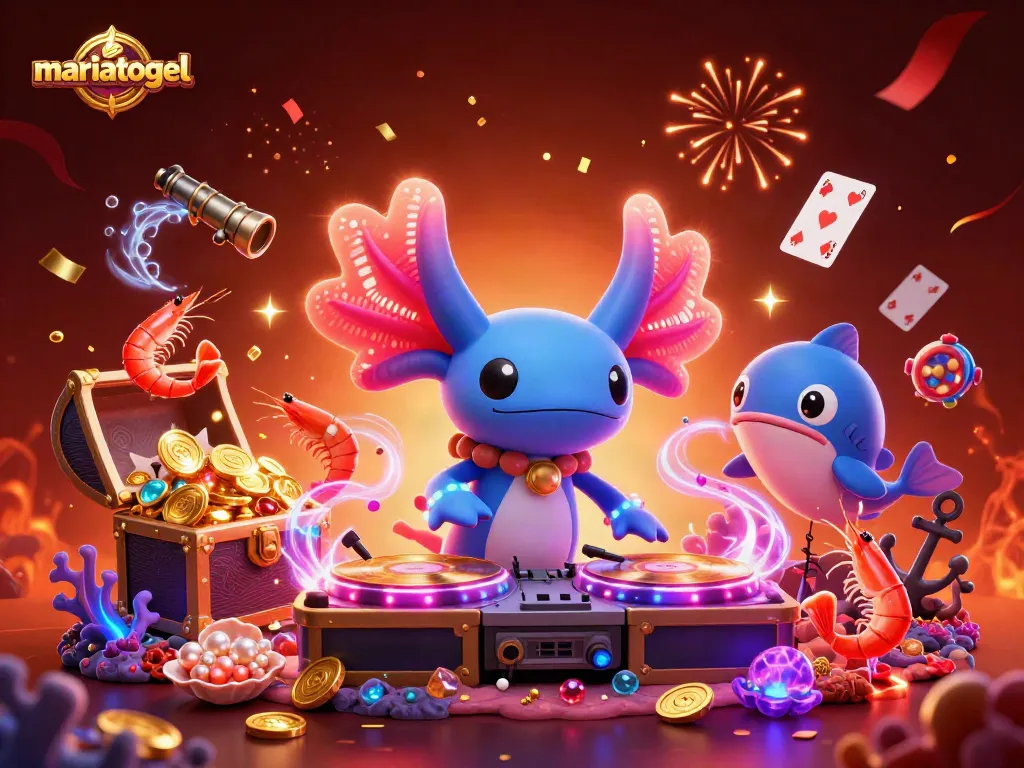 Join the fun at mariatogel with vibrant underwater gaming featuring DJ axolotl and treasure galore!