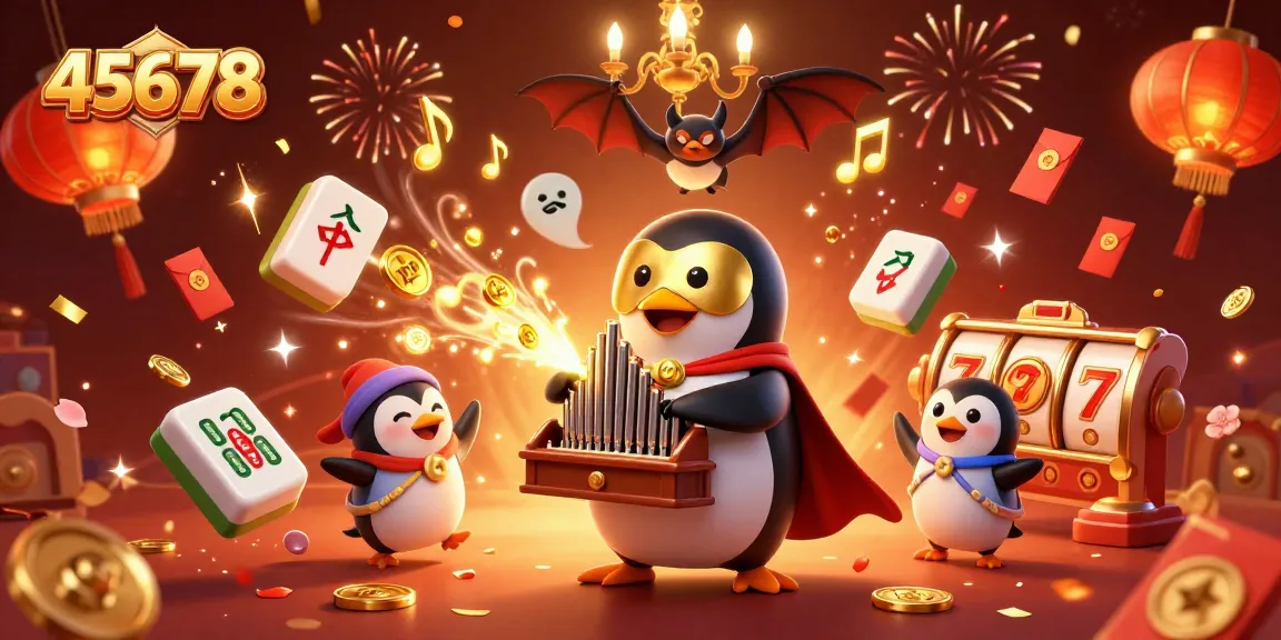 Join the 45678 gaming experience with a dynamic casino scene featuring golden coins, festive elements, and vibrant energy.