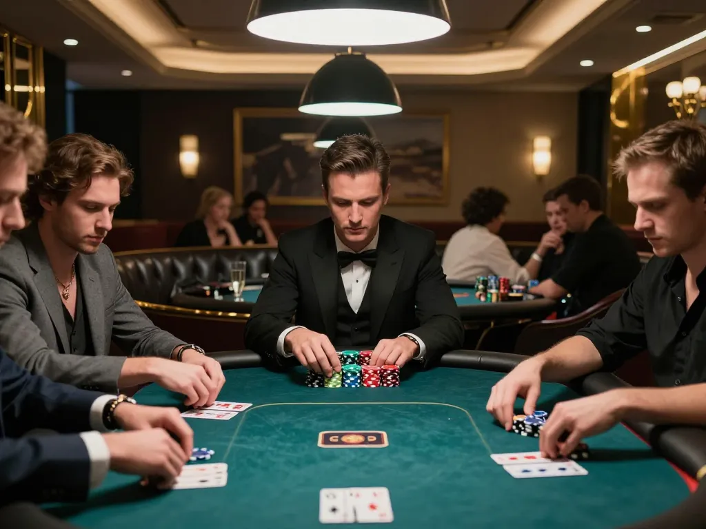 Players engage in a high-stakes poker game at BAYITOTO, showcasing tension and strategy.