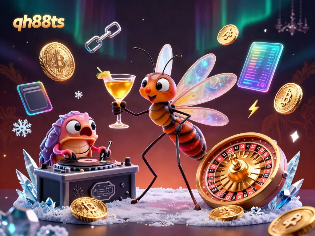 Experience the thrilling atmosphere of qh88ts casino with vibrant characters and cryptocurrency elements.