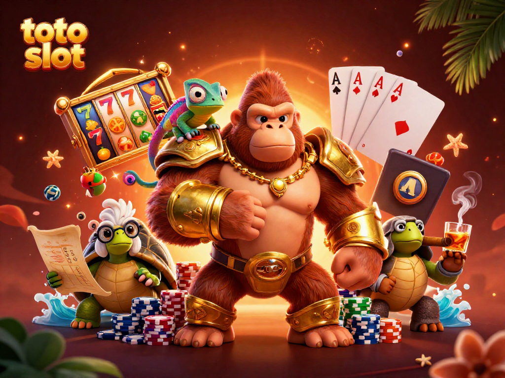 Menang di toto slot dengan kerajaan gorila raja dan chameleon, suasana kasino yang meriah