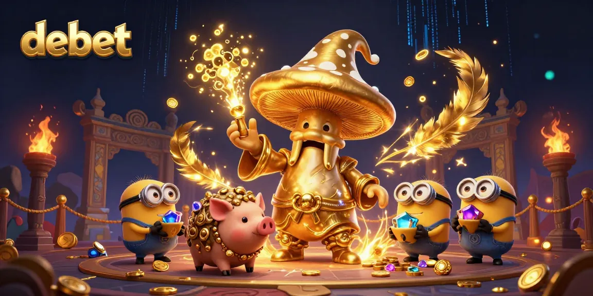 Experience the magical world of debet with a golden mushroom wizard and treasure