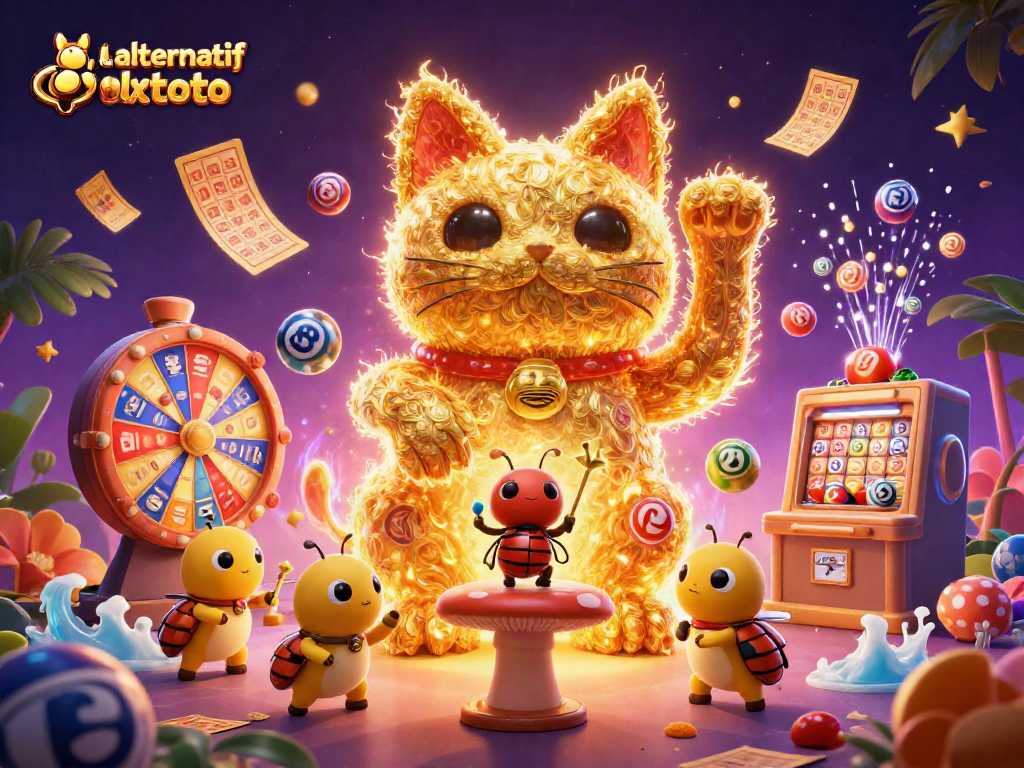 Memenangkan peluang di link alternatif olxtoto dengan simbol kucing keberuntungan yang menari.