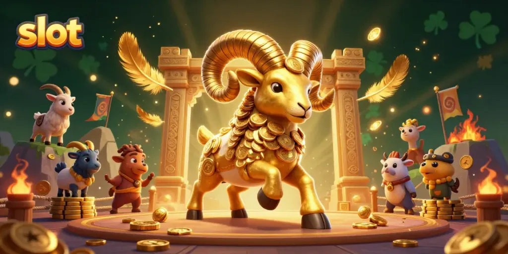 Slot dengan ram emas berlari menuju jackpot di arena perjudian penuh keberuntungan.