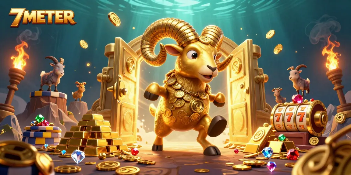 Experience luck in the vibrant 7METER slots scene, with golden symbols and treasure bursting forth.