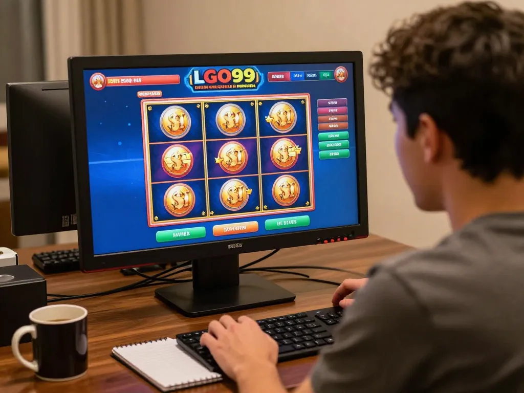 LGO99 Situs Game Online Terpercaya Di INDONESIA menunjukkan seorang pemain yang terlibat dalam permainan slot online yang mendebarkan