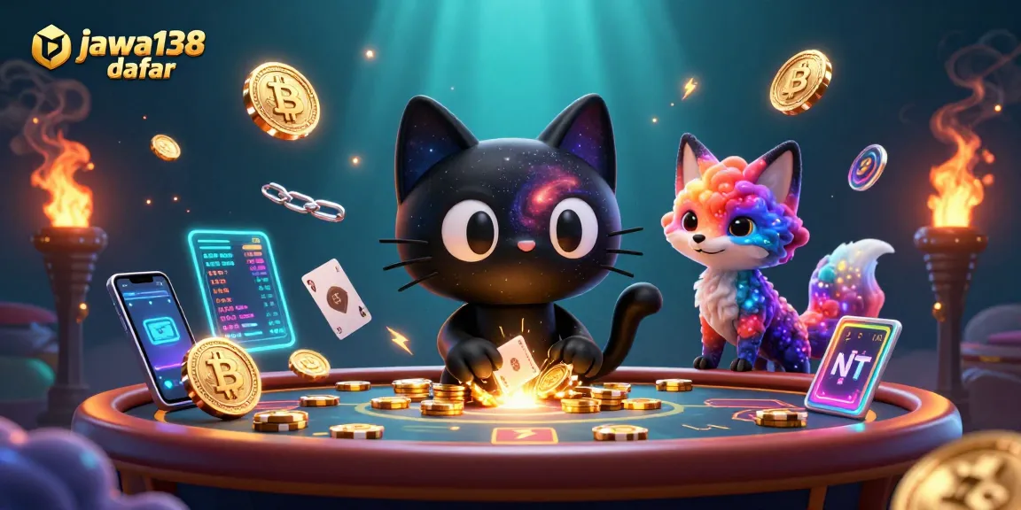 Place your bets with jawa138 daftar, a captivating cosmic casino scene featuring unique characters and vibrant gambling elements.