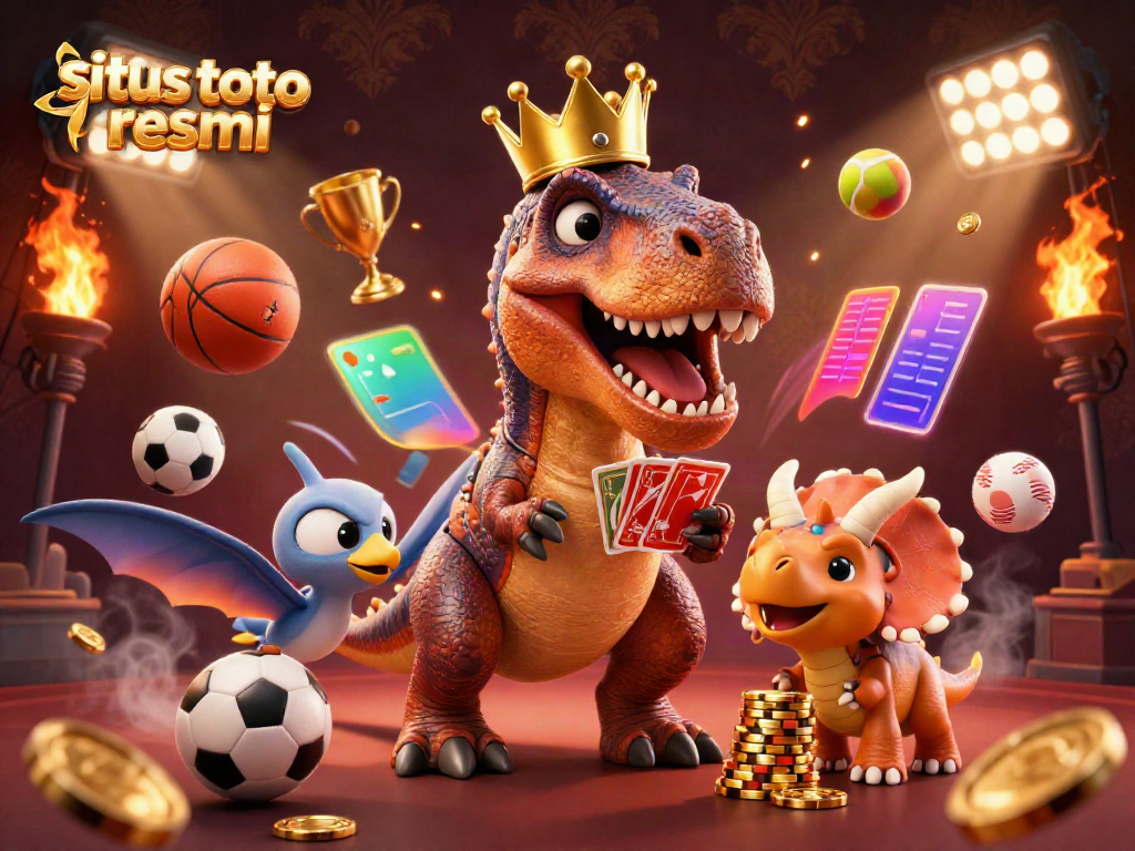 Engage with situs toto resmi in an epic card game scene with unique dinosaur characters.
