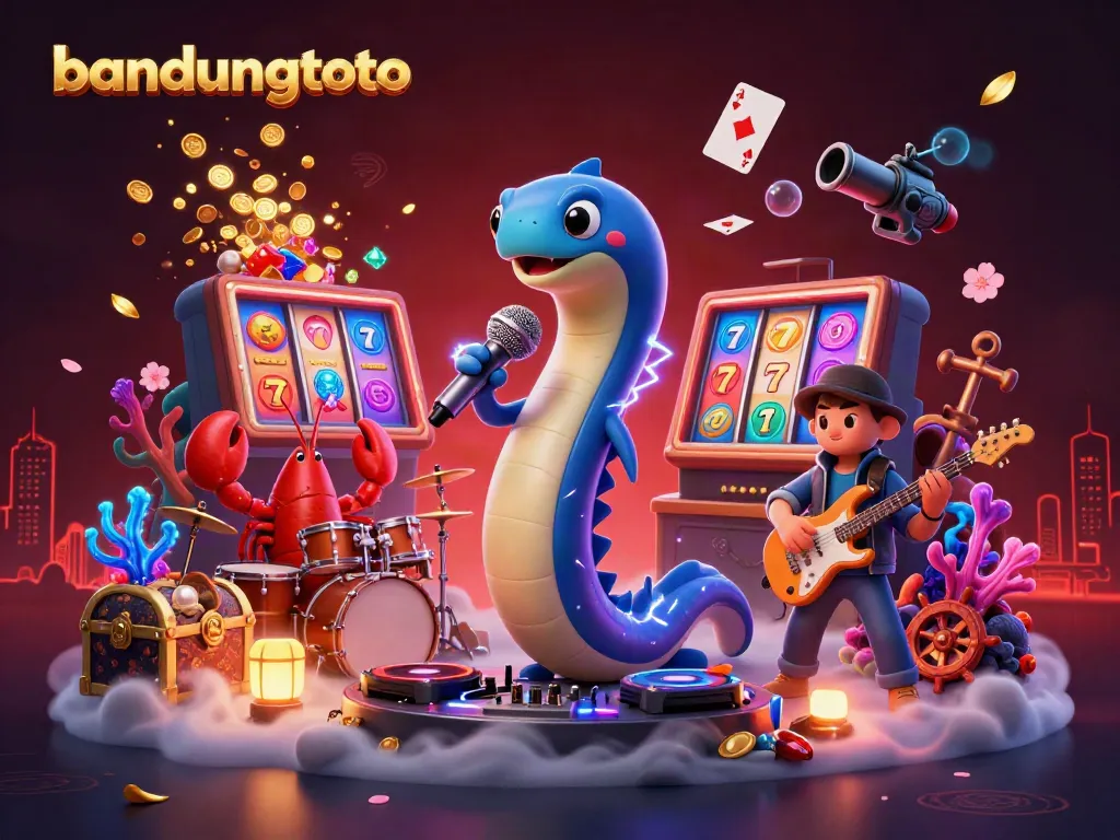 bandungtoto electrifying casino scene with colorful jackpot elements and lively characters