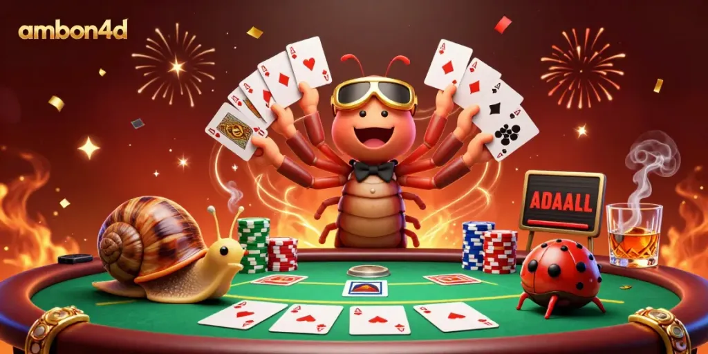 Experience the thrill of ambon4d with a whimsical casino scene featuring a millipede dealer and a high-roller snail.