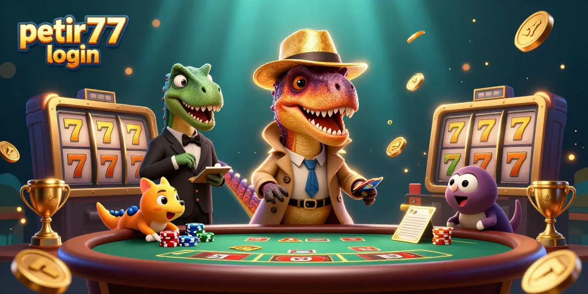 Engage in gaming excitement at petir777 login with a cartoon velociraptor at the blackjack table and dynamic casino elements.