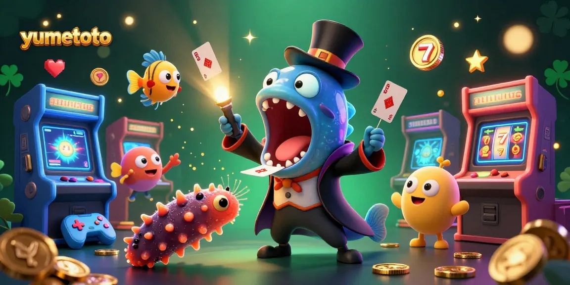 yumetoto showcases a magical scene with an eel and anglerfish performing tricks surrounded by vibrant casino elements
