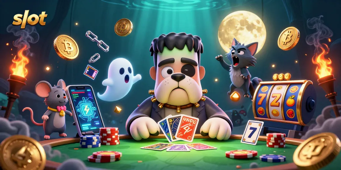 Experience thrilling slot action with lively characters and crypto elements in this vibrant casino scene.