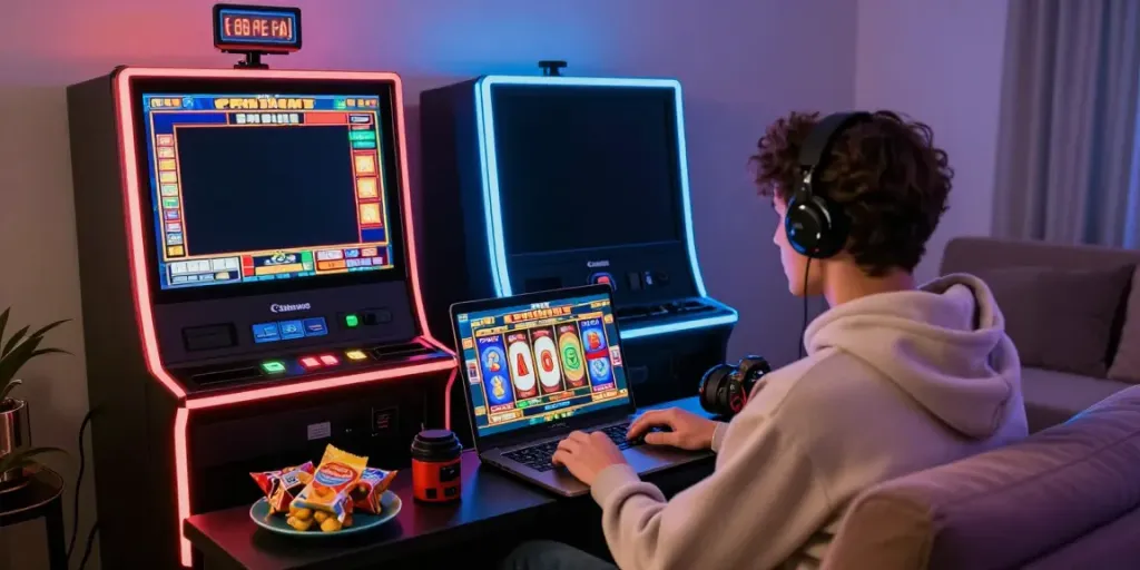 Pemain fokus saat bermain NAGAHOKI303 di rumah, menampilkan suasana gaming yang hidup dan nyaman.