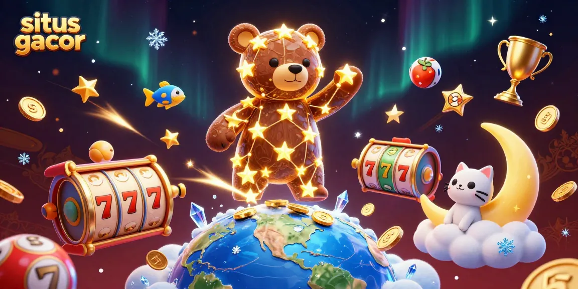 Scoop up winnings at situs gacor with a scene filled with golden stars and casino elements.