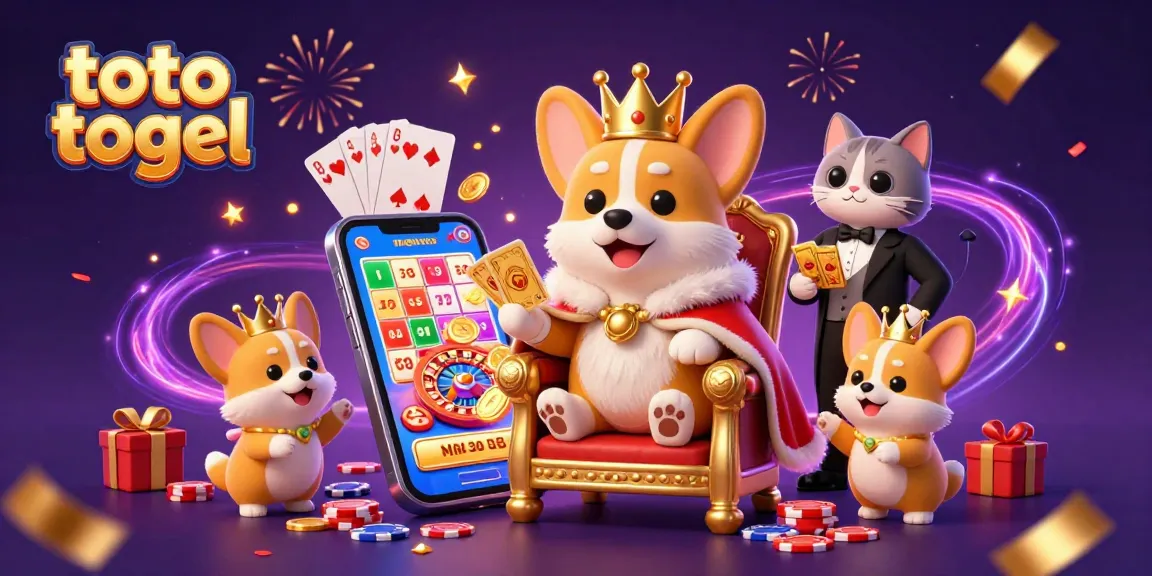Experience exciting toto togel gameplay with royal characters amid vibrant symbols and celebratory elements.