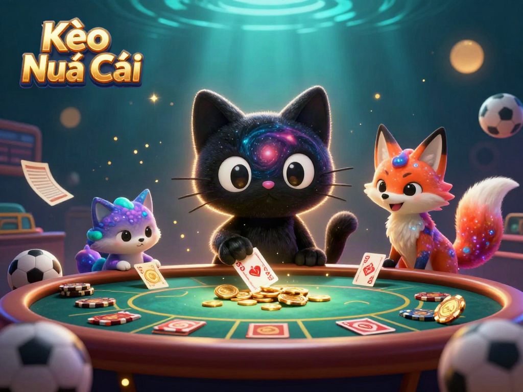 Engage in Kèo Nhà Cái betting action with colorful characters at a cosmic casino table.