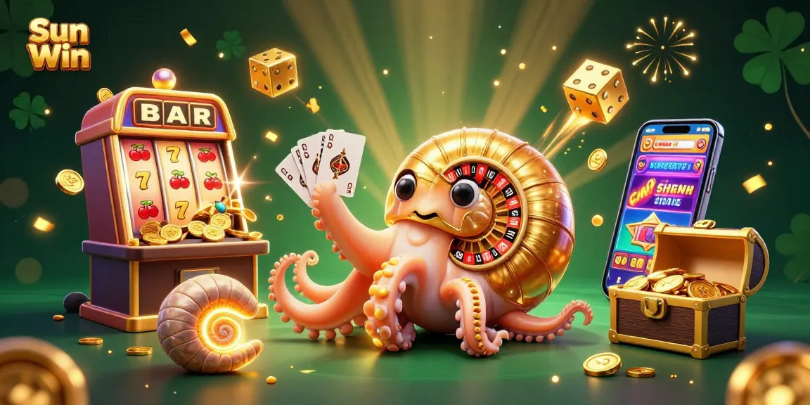 Experience dynamic gaming with Sun Win in a vibrant 3D scene of exciting casino elements.