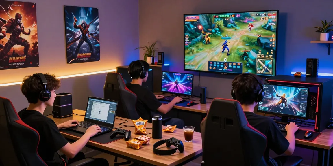 Nagahitam303 Login scene showcasing enthusiastic gamers engaging on diverse devices with vibrant gaming atmosphere.